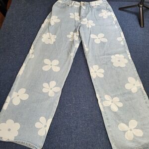 Flying Angel Flower Print Wide Leg Jeans Light Wash Blue Floral GOGO 9/29